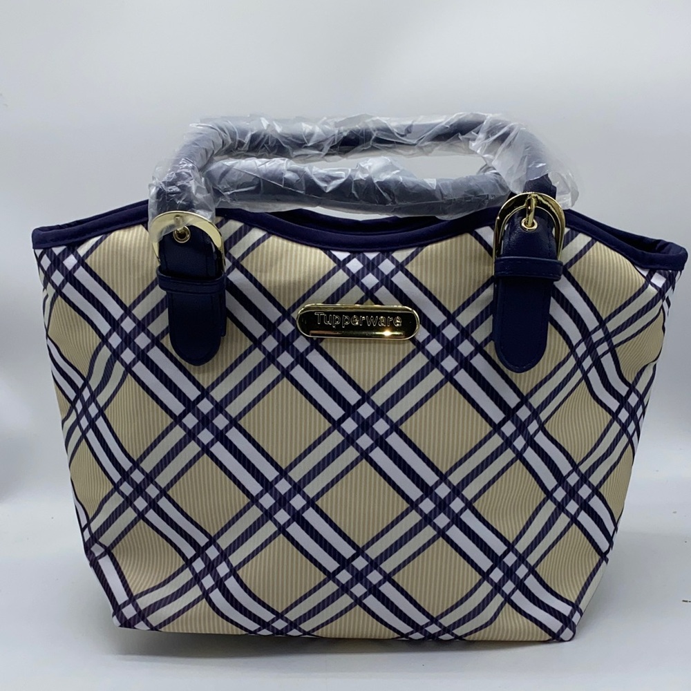 Tupperware Navy and Yellow Checkered Lunch Bag Tote 2019